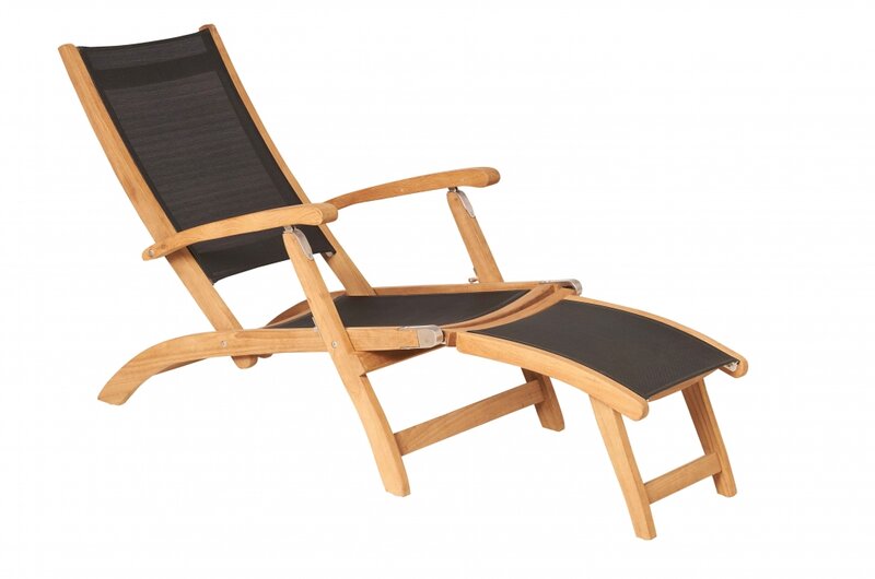 Traditional Teak KATE deckchair / Liegestuhl (Schwarz)