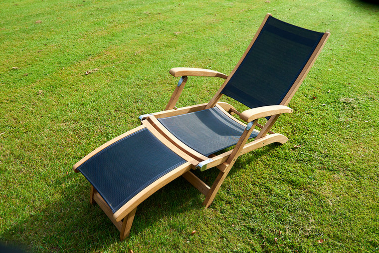 Traditional Teak KATE deckchair / Liegestuhl (Schwarz)